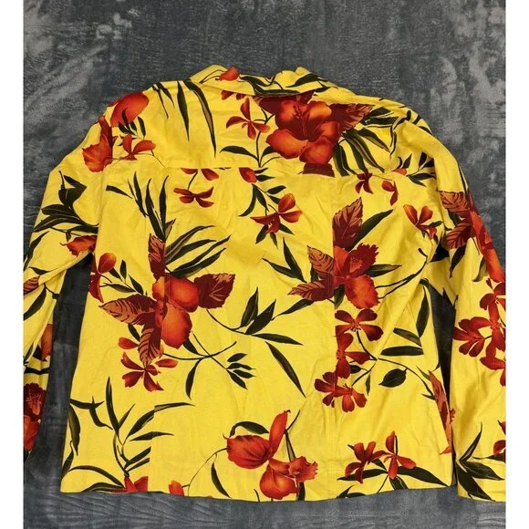 Ios Womens Jacket Size L Yellow Floral Button-Down Long Sleeves - Picture 2 of 8